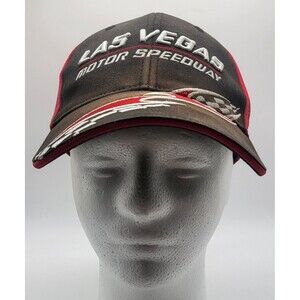 Vintage Las Vegas Motor Speedway Adjustable Strap back Cap Hat NASCAR  Red/Black